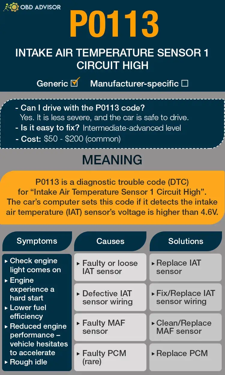 P0113 meaning, causes, and how to fix