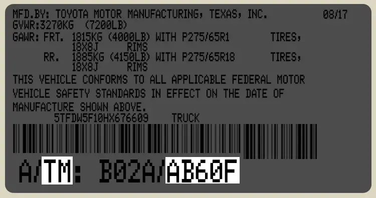 identify your transmission by placard on the drivers side door