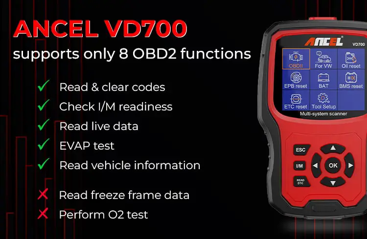 ancel vd700 obd2 functions
