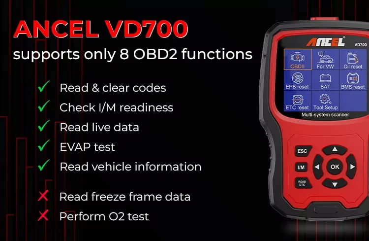 ancel vd700 obd2 functions