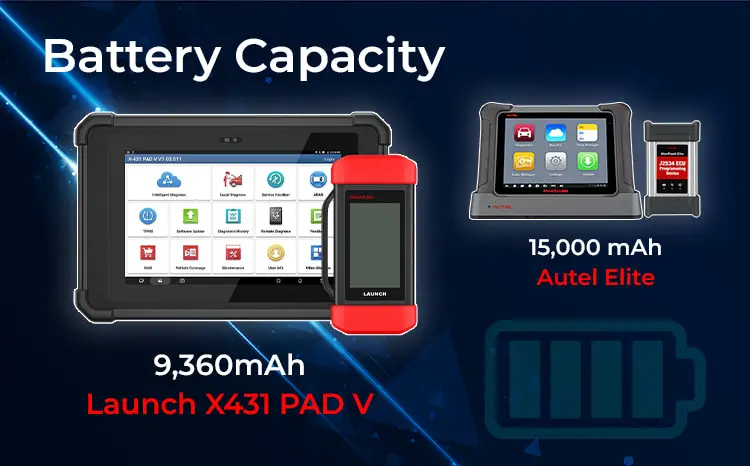launch x431 pad v battery capacity